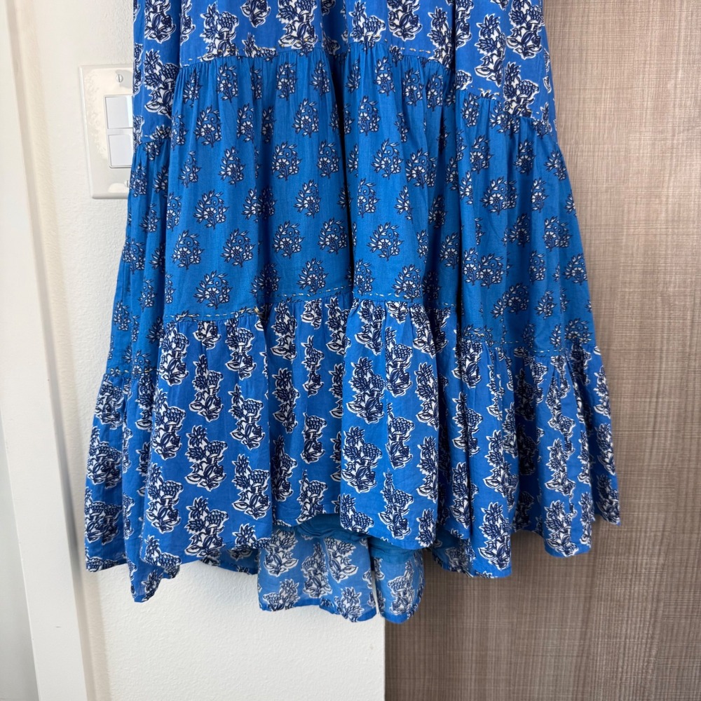 Ro's Garden Anthropologie Blue Sofia Tiered Mini Dress Boho Size Medium - Picture 7 of 12